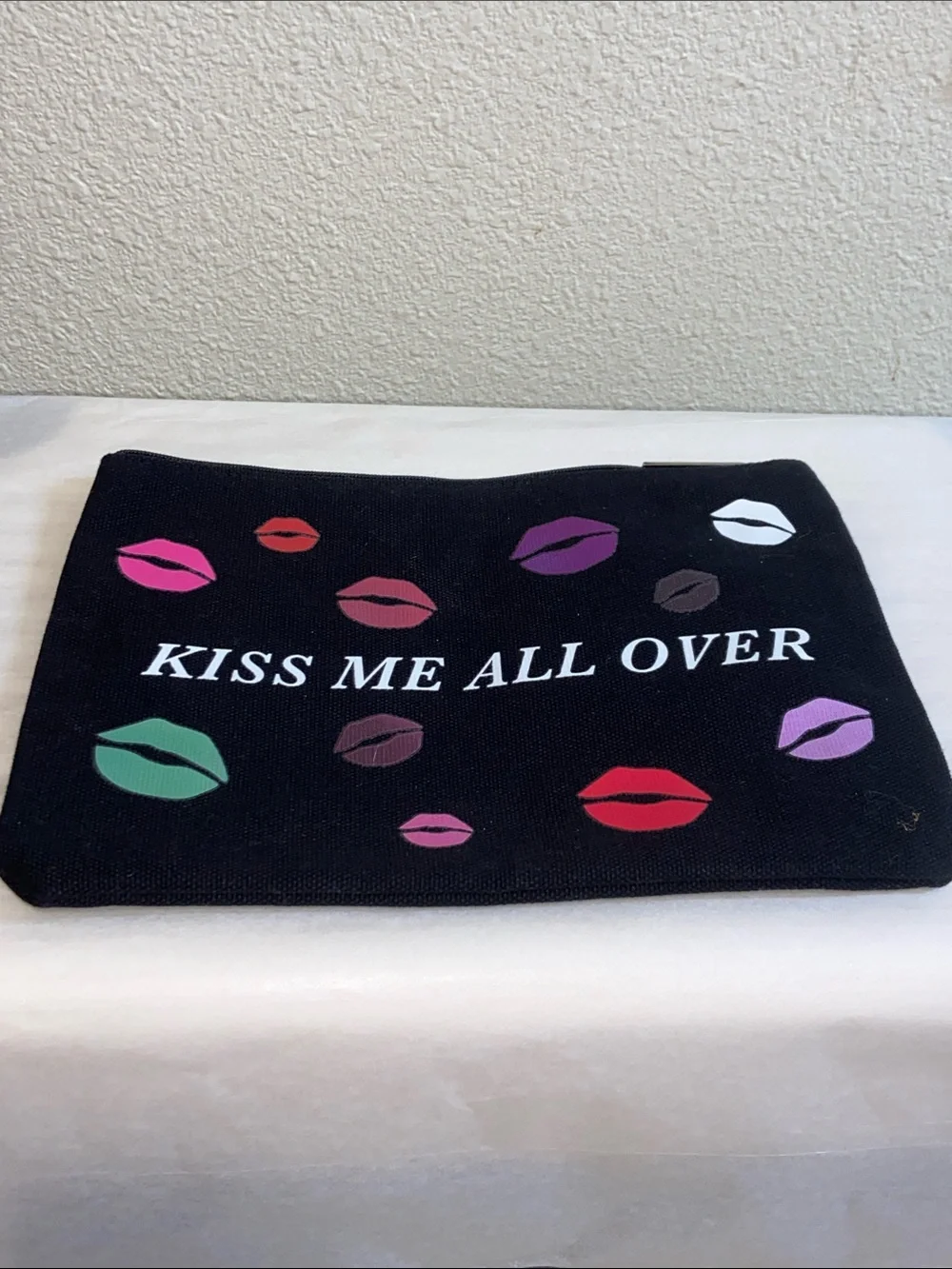 Kat Von D Black Canvas Logo Zip Pouch with Silver Hardware Sz 9.5”X6.5”